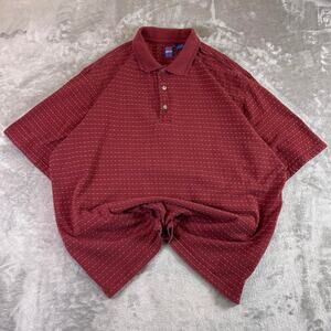 Vintage 90s Jantzen Polo Shirt XL Red Textured Knit Short Sleeve Classic